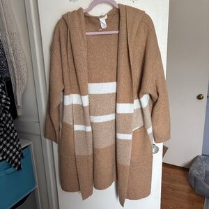 Ady P tan color block cardigan with hood and pockets